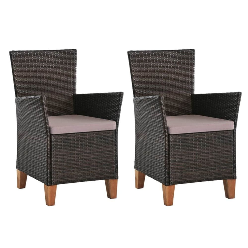 Petromila vidaXL Vonkajšie stoličky s podložkami 2 ks, polyratan, hnedé